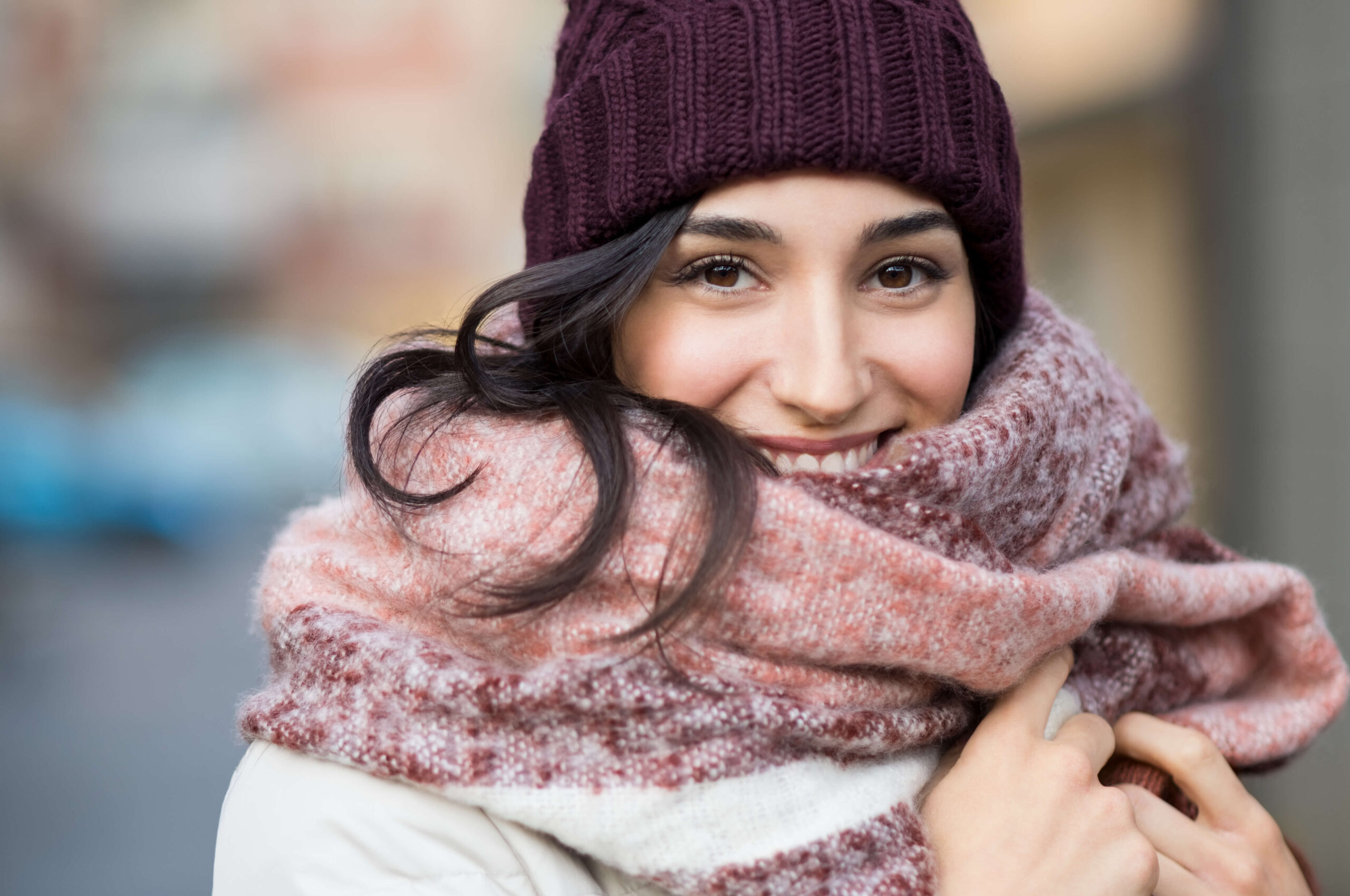 portrait of a young woman with winter clothes&nbsp;